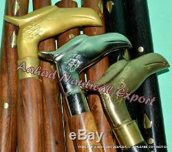 Handcrafted Set Of 3 Solid Brass Eagle Antique Vintage Walking Wooden Stick Cane