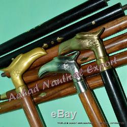 Handcrafted Set Of 3 Solid Brass Eagle Antique Vintage Walking Wooden Stick Cane