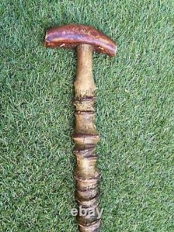 Handcrafted Wood Hiking Stick Natural Spiral Round Walking Staff Very RARE 33