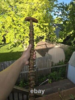 Handcrafted Wood Hiking Stick Natural Spiral Round Walking Staff Very RARE 33