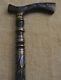 Handcrafted Ebony Wood Walking Cane Stick, Natural Lapis Inlaid Wooden Stick