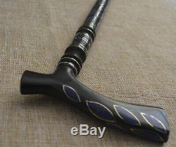 Handcrafted ebony Wood Walking Cane Stick, Natural Lapis Inlaid Wooden stick