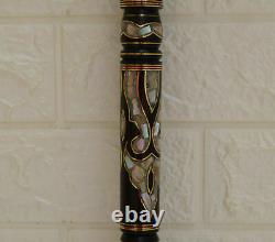 Handmade 33 Ebony Wooden Walking Cane, Mother of Pearl Inlay Walking Stick