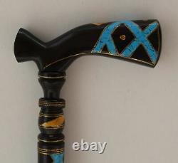 Handmade 36.6 Turquoise Inlaid Wooden Stick, Egyptian Ebony wood Walking Cane