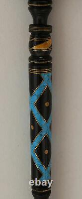 Handmade 36.6 Turquoise Inlaid Wooden Stick, Egyptian Ebony wood Walking Cane