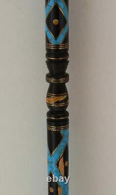 Handmade 36.6 Turquoise Inlaid Wooden Stick, Egyptian Ebony wood Walking Cane