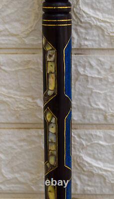 Handmade 36 Lapis & Mother of Pearl Inlaid Wooden Stick, 92 cm Walking Cane