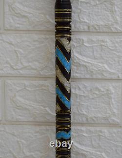 Handmade 37 Turquoise & Mother of Pearl Inlaid Wooden Stick, 96 cm Walking Cane