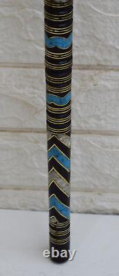Handmade 37 Turquoise & Mother of Pearl Inlaid Wooden Stick, 96 cm Walking Cane