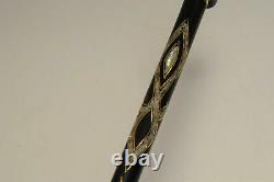 Handmade 38.5 Walking Wooden Cane, Mother of Pearl Inlay ebony Wood Stick Cane