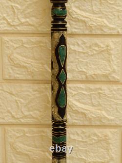 Handmade 38 Malachite & Mother of Pearl Inlaid Wooden Stick, Ebony Walking Cane