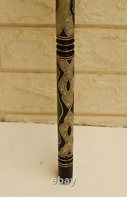 Handmade 38 Malachite & Mother of Pearl Inlaid Wooden Stick, Ebony Walking Cane