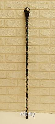 Handmade 38 Malachite & Mother of Pearl Inlaid Wooden Stick, Ebony Walking Cane