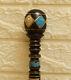 Handmade 38 Turquoise & Mother Of Pearl Inlaid Wooden Stick, Ebony Walking Cane