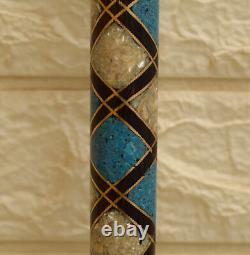 Handmade 38 Turquoise & Mother of Pearl Inlaid Wooden Stick, Ebony Walking Cane