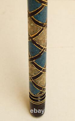 Handmade 38 Turquoise & Mother of Pearl Inlaid Wooden Stick, Ebony Walking Cane