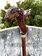 Handmade Dinosaur Head Wooden Walking Stick Ergonomic Palm Grip Handle Wood