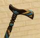 Handmade Ebony Walking Cane 36 Turquoise & Mother Of Pearl Inlay Wooden Stick