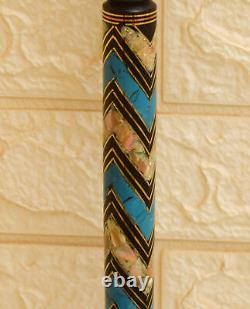 Handmade Ebony Walking Cane 36 Turquoise & Mother of Pearl Inlay Wooden Stick