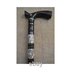 Handmade Egyptian Ebony Wooden Cane, Mother of Pearl Inlay Walking Stick
