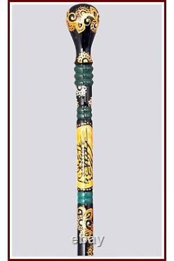 Handmade Special Wand Walking Stick, Turkish Handwork Wooden Carved Cane, Gift