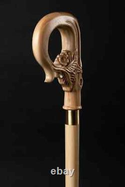 Handmade Style Fully Handicrafts Wooden Walking Stick Cane Flowers Style Handle