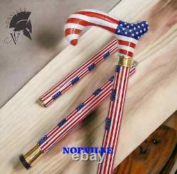 Handmade USA Flag Walking Stick Wooden Walking Cane Premium Unique Gift For Men