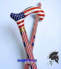 Handmade USA Flag Walking Stick Wooden Walking Cane Premium Unique Gift For Men