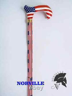 Handmade USA Flag Walking Stick Wooden Walking Cane Premium Unique Gift For Men