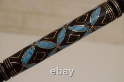 Handmade Walking Cane, 37 Turquoise Inlaid Ebony Wood Stick, 95 cm Wooden Stick