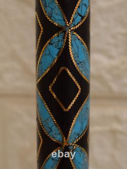 Handmade Walking Cane, 37 Turquoise Inlaid Ebony Wood Stick, 95 cm Wooden Stick