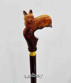 Handmade Wooden Cane-Beautiful Cat Handle Walking Stick, Fashionable Unisex Cane