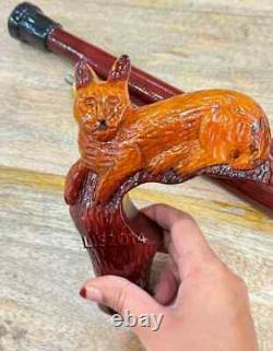 Handmade Wooden Cane-Beautiful Cat Handle Walking Stick, Fashionable Unisex Cane