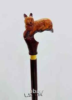 Handmade Wooden Cane-Beautiful Cat Handle Walking Stick, Fashionable Unisex Cane