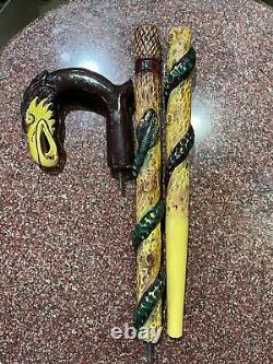 Handmade Wooden Cane Walking Stick Eagle With Snack Christmas/Father Day Gift