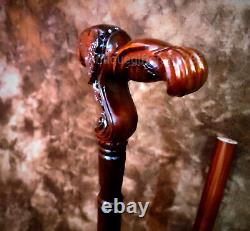 Handmade Wooden Lion Cane Wooden Walking Stick -Ergonomic Palm Grip Handle