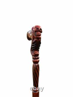 Handmade Wooden Skull Cane Walking Stick Ergonomic Palm Grip Handle Skull Gift