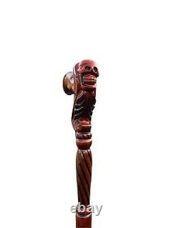 Handmade Wooden Skull Cane Wooden Walking Stick -Ergonomic Palm Grip Handle Walk