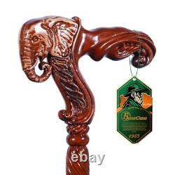 Handmade Wooden Walking Cane for Men and Women, Detachable Elephant Handle