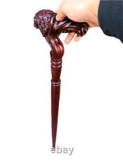Handmade Wooden Walking Stick Cane Lion Head Palm Grip Ergonomic Handle Animal