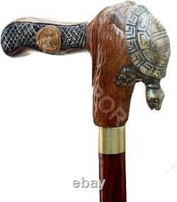 Handmade Wooden Walking Stick With Turtle Shape Handle