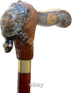 Handmade Wooden Walking Stick With Turtle Shape Handle