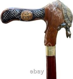 Handmade Wooden Walking Stick With Turtle Shape Handle