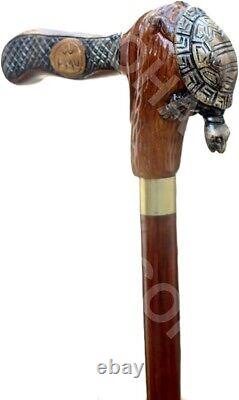 Handmade Wooden Walking Stick With Turtle Shape Handle