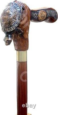 Handmade Wooden Walking Stick With Turtle Shape Handle