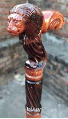 Handmade Wooden lion Cane Wooden Walking Stick -Ergonomic Palm Grip Handle Gift