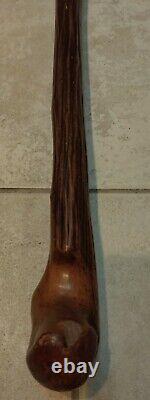 Hard natural petrified Wooden Knob rustic THICK CANE walking stick 33 3/4 wood