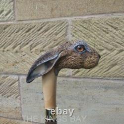 Hare Head Handle Cane Wooden Walking Stick Hand Painted Rabbit Walking Cane Gift