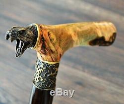 Hawk Walking Cane Walking Stick Wooden Handmade Bronze Parts Stabilized Burl