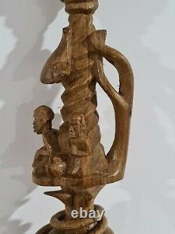 Heavily Carved Nyami Nyami African Wooden Walking Stick